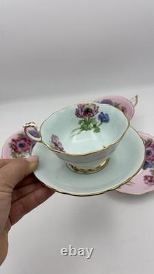 Vintage Paragon Poppy and Anemone Teacup And Sauser x3 Rose Bone China Gold Rim
