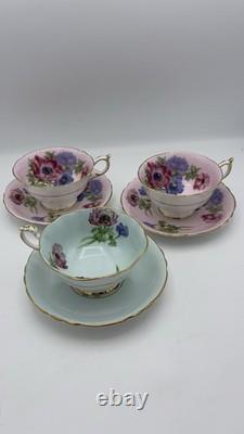 Vintage Paragon Poppy and Anemone Teacup And Sauser x3 Rose Bone China Gold Rim