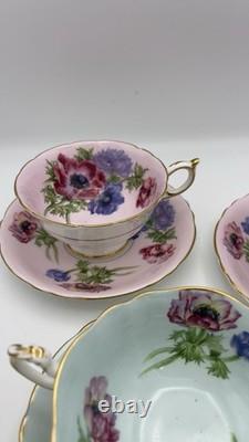Vintage Paragon Poppy and Anemone Teacup And Sauser x3 Rose Bone China Gold Rim