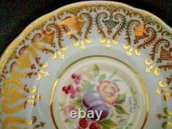 Vintage Paragon Pretty Cup & Saucer Floral Gold / Fruit Minty Green Background