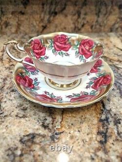 Vintage Paragon Tea Cup & Saucer Red Roses Heavy Gold Trim