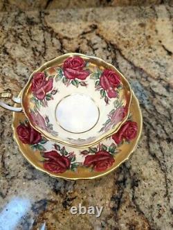 Vintage Paragon Tea Cup & Saucer Red Roses Heavy Gold Trim