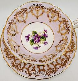 Vintage Paragon Violets Floral Cup & Saucer Heavy Gold Lace Gilt Purple Teacup