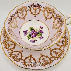 Vintage Paragon Violets Floral Cup & Saucer Heavy Gold Lace Gilt Purple Teacup