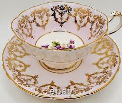 Vintage Paragon Violets Floral Cup & Saucer Heavy Gold Lace Gilt Purple Teacup