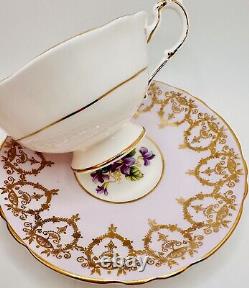 Vintage Paragon Violets Floral Cup & Saucer Heavy Gold Lace Gilt Purple Teacup