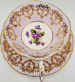 Vintage Paragon Violets Floral Cup & Saucer Heavy Gold Lace Gilt Purple Teacup