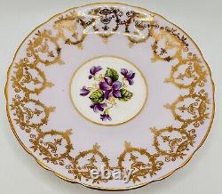 Vintage Paragon Violets Floral Cup & Saucer Heavy Gold Lace Gilt Purple Teacup