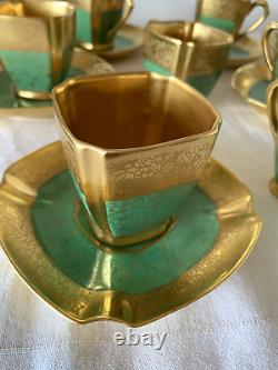 Vintage Picard Gilded 10 Demitasse Cups and 7 Saucers Rose And Daisy Pattern