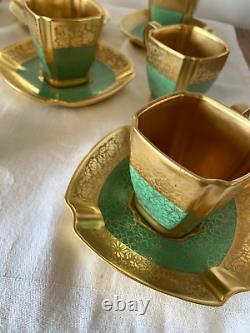 Vintage Picard Gilded 10 Demitasse Cups and 7 Saucers Rose And Daisy Pattern