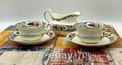 Vintage Porcelain Fenton Fruit Pattern Gilded Tea Set for Two Cup Saucer Creamer