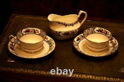 Vintage Porcelain Fenton Fruit Pattern Gilded Tea Set for Two Cup Saucer Creamer