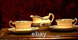 Vintage Porcelain Fenton Fruit Pattern Gilded Tea Set for Two Cup Saucer Creamer