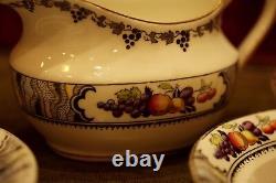 Vintage Porcelain Fenton Fruit Pattern Gilded Tea Set for Two Cup Saucer Creamer