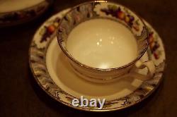 Vintage Porcelain Fenton Fruit Pattern Gilded Tea Set for Two Cup Saucer Creamer