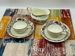 Vintage Porcelain Fenton Fruit Pattern Gilded Tea Set for Two Cup Saucer Creamer