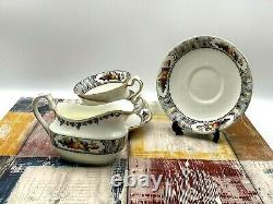 Vintage Porcelain Fenton Fruit Pattern Gilded Tea Set for Two Cup Saucer Creamer