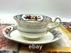 Vintage Porcelain Fenton Fruit Pattern Gilded Tea Set for Two Cup Saucer Creamer