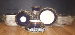 Vintage Porcelain Romanov Coffee Set Cobalt Blue & 24ct gold trim 35 pieces