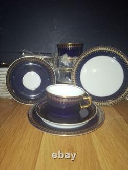 Vintage Porcelain Romanov Coffee Set Cobalt Blue & 24ct gold trim 35 pieces