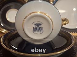 Vintage Porcelain Romanov Coffee Set Cobalt Blue & 24ct gold trim 35 pieces