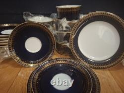Vintage Porcelain Romanov Coffee Set Cobalt Blue & 24ct gold trim 35 pieces