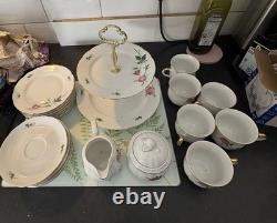 Vintage Porcelain Rose Tea Set Gold Trim, Tiered Stand, Full Service