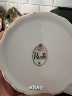 Vintage Porcelain Rose Tea Set Gold Trim, Tiered Stand, Full Service