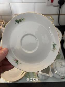 Vintage Porcelain Rose Tea Set Gold Trim, Tiered Stand, Full Service