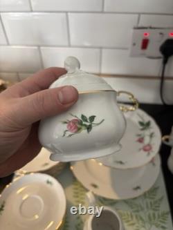 Vintage Porcelain Rose Tea Set Gold Trim, Tiered Stand, Full Service