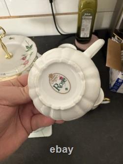 Vintage Porcelain Rose Tea Set Gold Trim, Tiered Stand, Full Service