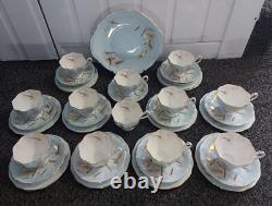 Vintage Queen Anne Tea Set Service Blue White Gold Wheat 38 Pieces Bone China