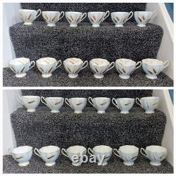 Vintage Queen Anne Tea Set Service Blue White Gold Wheat 38 Pieces Bone China