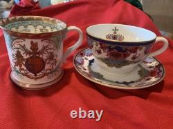 Vintage Queen Elizabeth Cups & saucers 80th birthday and 22kt Gold Pair MINT