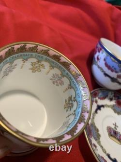 Vintage Queen Elizabeth Cups & saucers 80th birthday and 22kt Gold Pair MINT