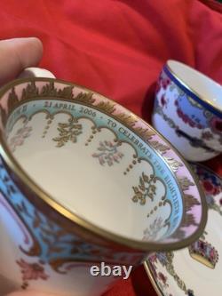 Vintage Queen Elizabeth Cups & saucers 80th birthday and 22kt Gold Pair MINT
