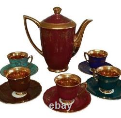 Vintage RGK Czechoslovakia Golden Coffee pot with 5 Coffee Cups and Saucers