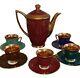 Vintage Rgk Czechoslovakia Golden Coffee Pot With 5 Coffee Cups And Saucers