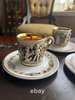 Vintage R. Capodimonte Cherub And Dragon Demitasse Set of 4 Coffee Cup Saucers
