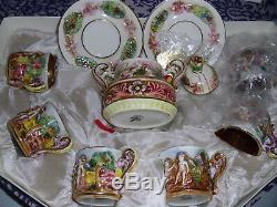 Vintage R. Capodimonte Cherub Tea Set Creamer Sugar Cups Saucers Gold Gilt