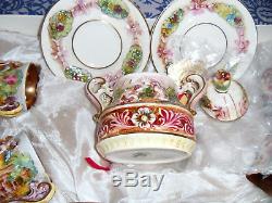 Vintage R. Capodimonte Cherub Tea Set Creamer Sugar Cups Saucers Gold Gilt