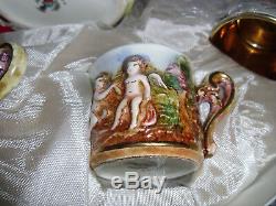 Vintage R. Capodimonte Cherub Tea Set Creamer Sugar Cups Saucers Gold Gilt