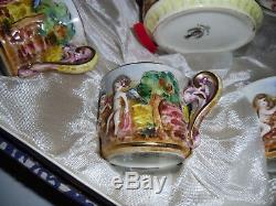 Vintage R. Capodimonte Cherub Tea Set Creamer Sugar Cups Saucers Gold Gilt