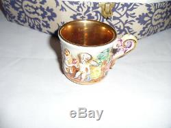 Vintage R. Capodimonte Cherub Tea Set Creamer Sugar Cups Saucers Gold Gilt