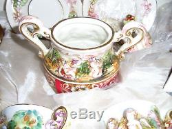 Vintage R. Capodimonte Cherub Tea Set Creamer Sugar Cups Saucers Gold Gilt