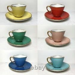 Vintage Richard Ginori Demitasse 6 Cup Saucer Sets / Solid Color with Gold Trim