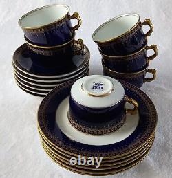 Vintage Romanov Cobalt Blue Gold Rim China Trios X 6 Cup Saucer Side Plate