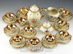 Vintage Rosenthal Pompadour Continental Floral GOLD CUPS SAUCERS COFFEE POT 24PC