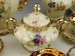 Vintage Rosenthal Pompadour Continental Floral GOLD CUPS SAUCERS COFFEE POT 24PC