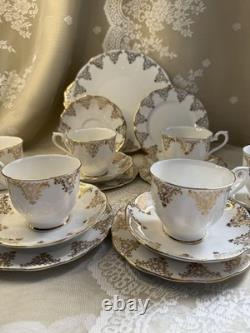 Vintage Royal Albert Tea Set 1950s-60s 6 Cups Plates Bone China Gold